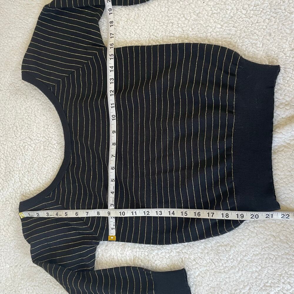 Vintage Jungle Paris Black Gold Metallic Stripe Boat Neck Sweater Size Small - Picture 4 of 9